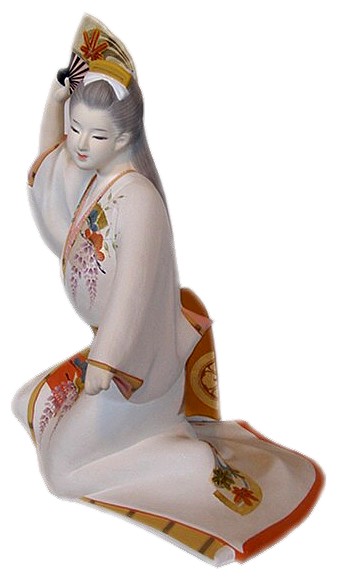 японская статуэтка Девушка с веером, керамика, роспись,1950-е гг.