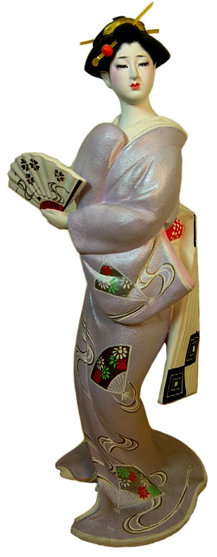 японка с веером, статуэтка из керамики, Япония, 1960-е гг.