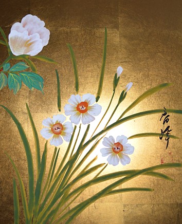японский рисунок на стариннй ширме. деталь