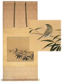 японский рисунок на свитке Соловей на ветке, 1900-20-е гг.