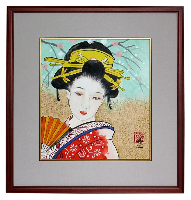 японская картина Девушка с веером, 2006 г.