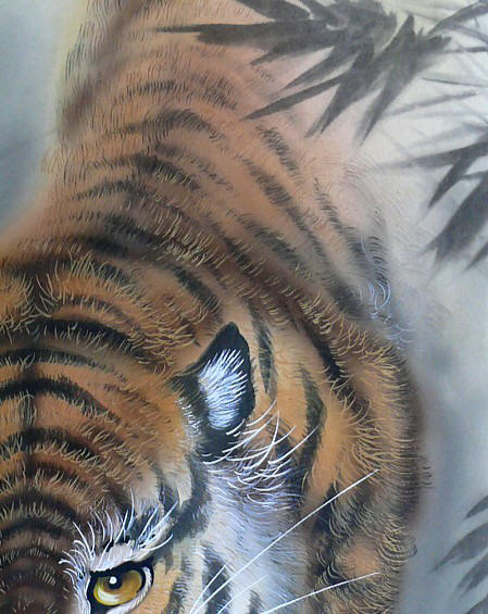 Тигр на охоте, японский рисунок. Тушь, бумага, шелк