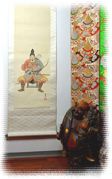 японский рисунок на свитке, пояс оби и японский антикварный фарфор