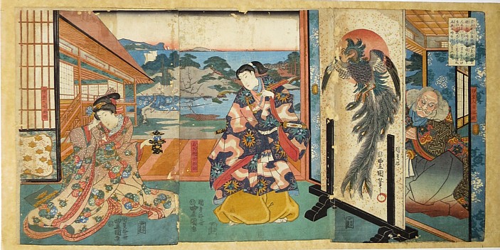 Японская  гравюра укиё-э в трех частях Утагава Кунисада Toёкуни III