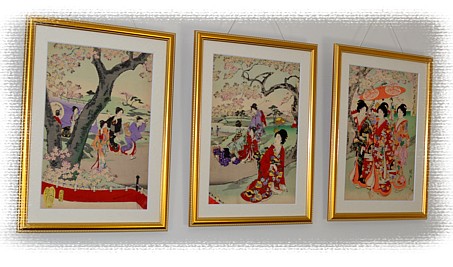 японская гравюра триптих, 1894 г. 