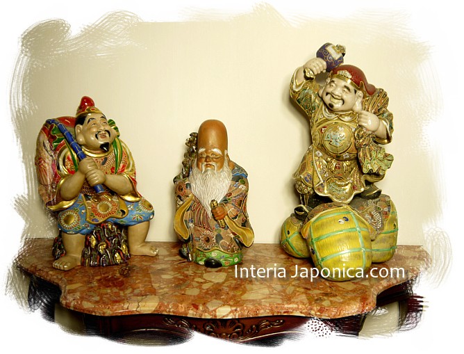японский антикварный фарфор: три Вога Удачи, фарфорвые фигуры