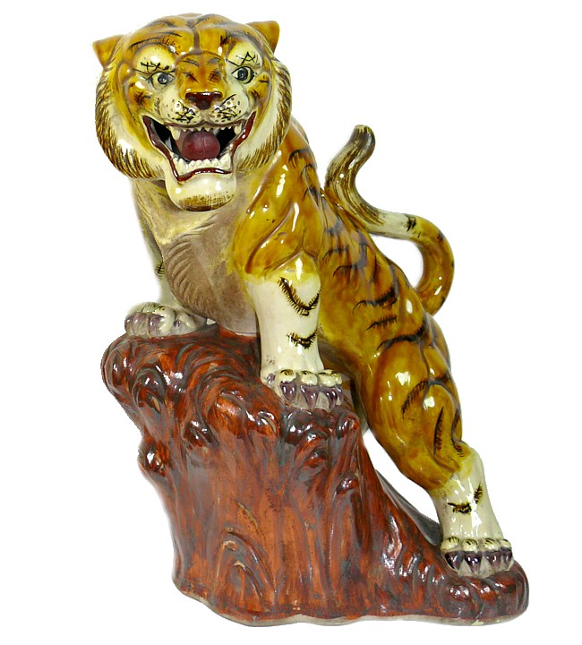 Тигр рычащий, японская антикварная фарфоровая статуэтка