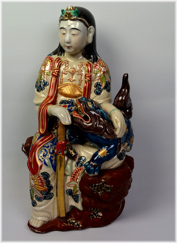 Бодхисатва Мондзю, японская антикварная фарфоровая статуэтка,  1850-е гг.