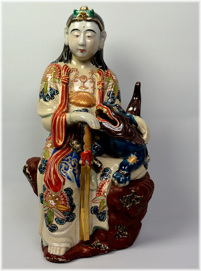 Бодхисатва Мондзю (Манджу), японская антикварная фарфоровая статуэтка,  1850-е гг.