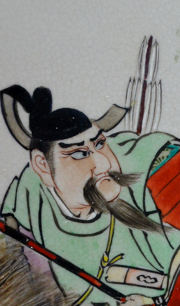 фрагмент росписи на самурайскую тему антикварном японском блюде, эпоха Эдо