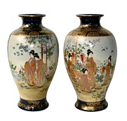 Японский антикварный фарфор:  парные вазы Сацума