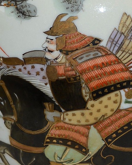 самурай на коне, рисунок на японской старинной вазе