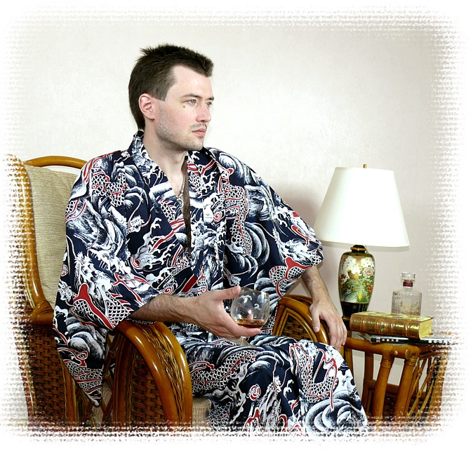 мужской халат кимоно из хлопка (юката), сделано в Японии