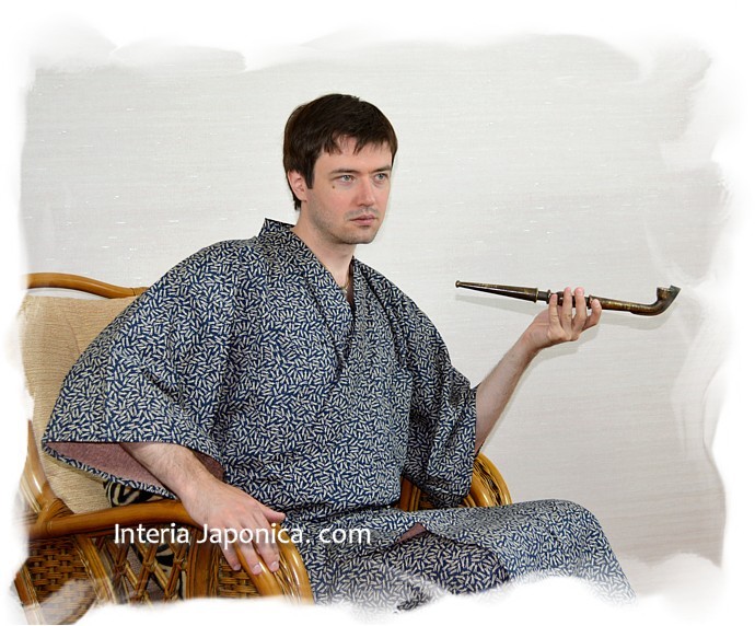японский хлопковый мужской халат-кимоно
