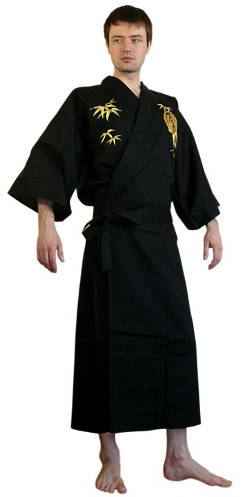 японский мужской халат- кимоно с вышивкой, хлопок 100%, Япония