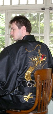мужской халат-кимоно с вышивкой Лунный Дракон, сделано в Японии