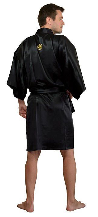 мужской шелковый короткий халат-кимоно с вышивкой, сделано в Японии
