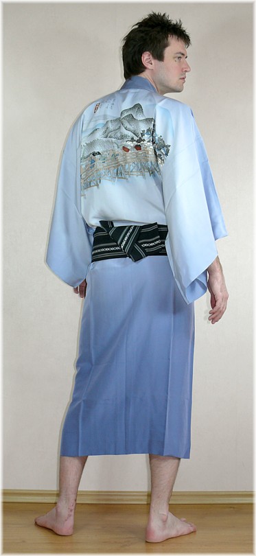 японский традиционный мужской пояс оби для кимоно и юкаты, цвет темно-синий
