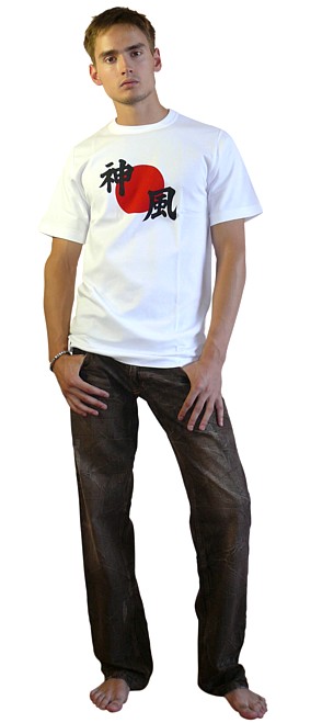 японская мужская футболка с иероглифами КАМИКАДЗЕ. Interia Japonica, японский интернет-магазин  