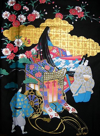 рисунок ткани японского женского кимоно Стихи на Воде