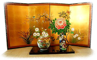 японская ширма и антикварный японский фарфор