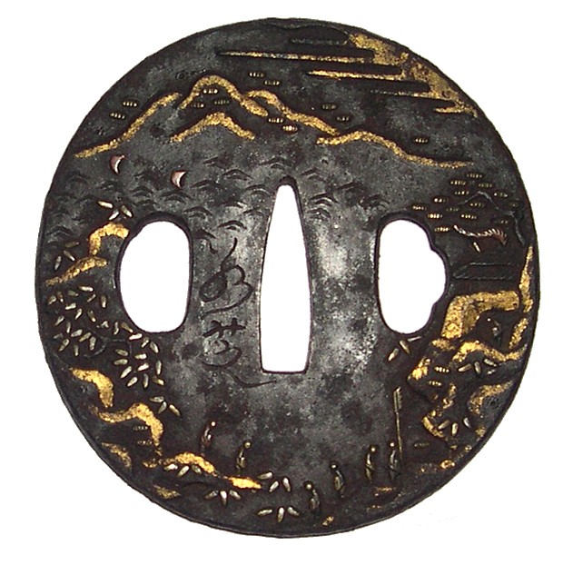 японская антикварная подписная цуба (гарда меча) мастера Jakushi