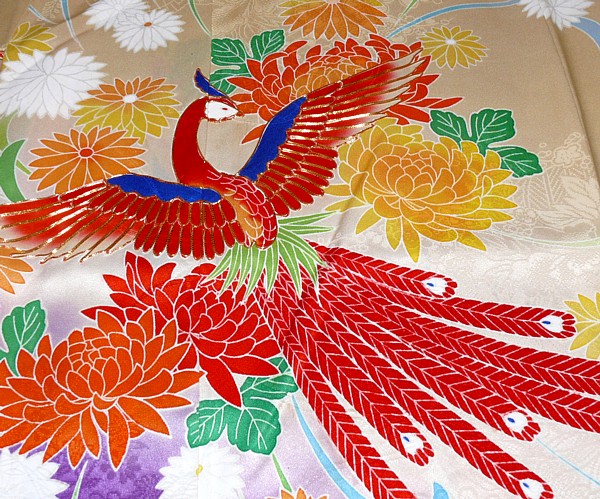 деталь рисунка на японском шелковом антикварном кимоно