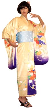 японское шелковое женское кимоно с авторкой росписью
