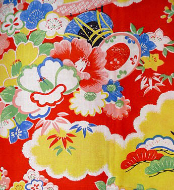 японское старинное женское кимоно - рисунок ткани