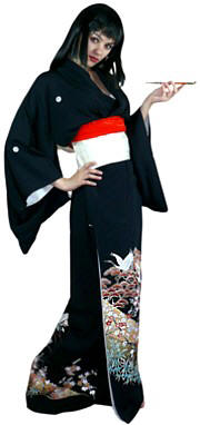 черное шелковое японское кимоно с авторской росписью, винтаж