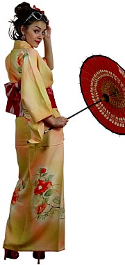 женское шелковое японское кимоно с росписью