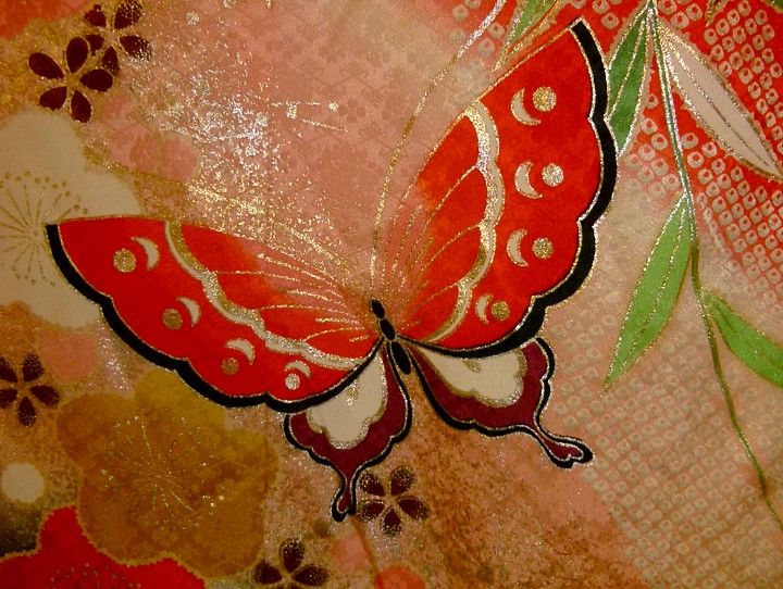 японское винтажное кимонос авторским рисунком: деталь