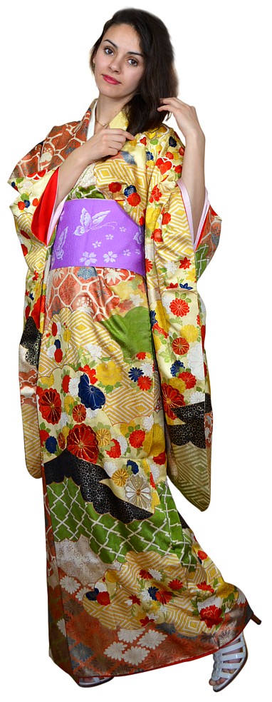 японское шелковое винтажное кимоно и пояс оби