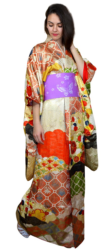 японское шелковое винтажное кимоно