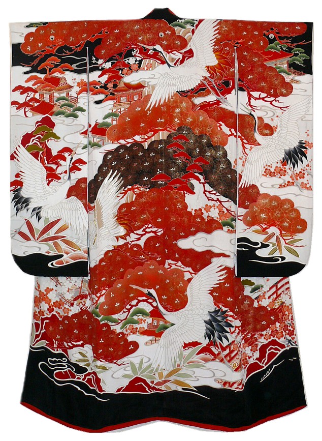японское старинное женское шелковое кимоно